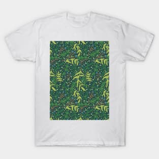 Botanicals and Dots - Hand Drawn Design - Bright Green, Navy, Blue, and Brown T-Shirt